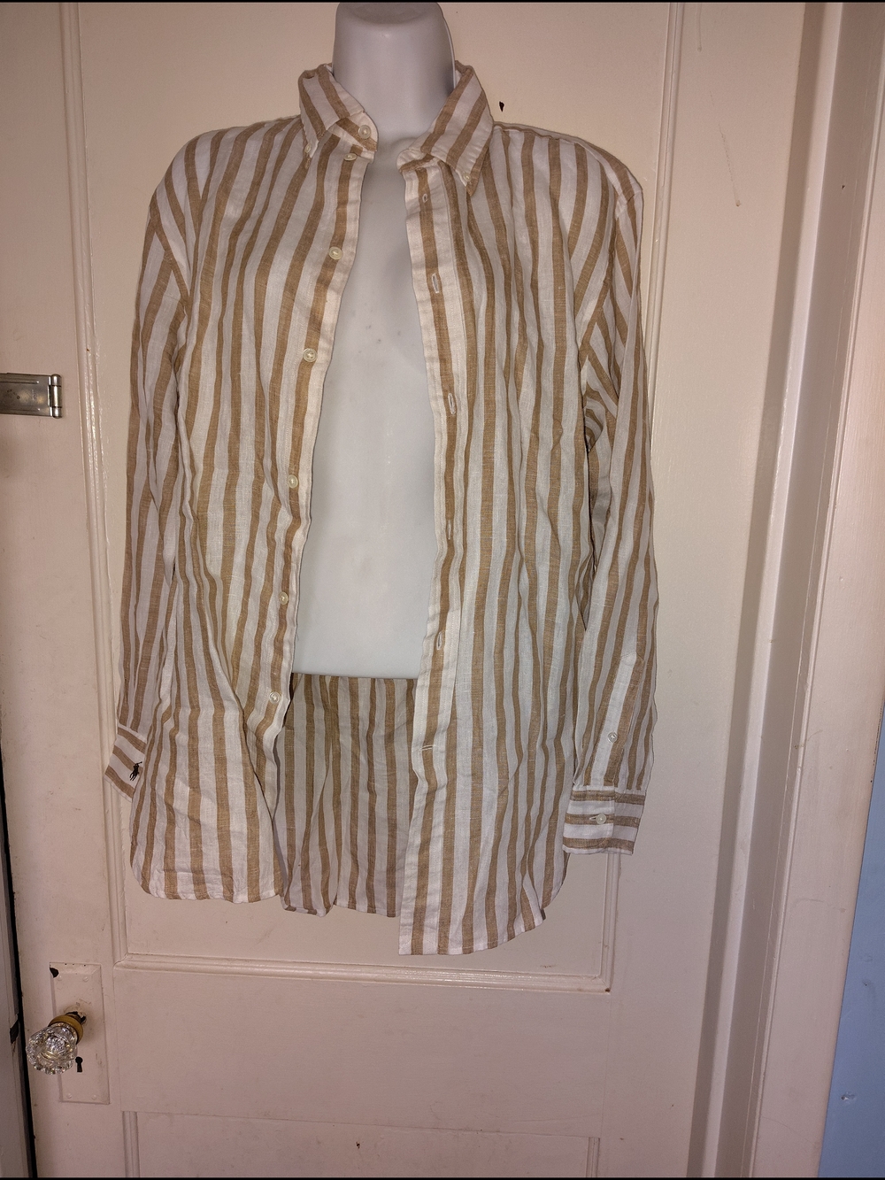 Polo by Ralph Lauren Cream and Tan Striped Button-Up Shirt
